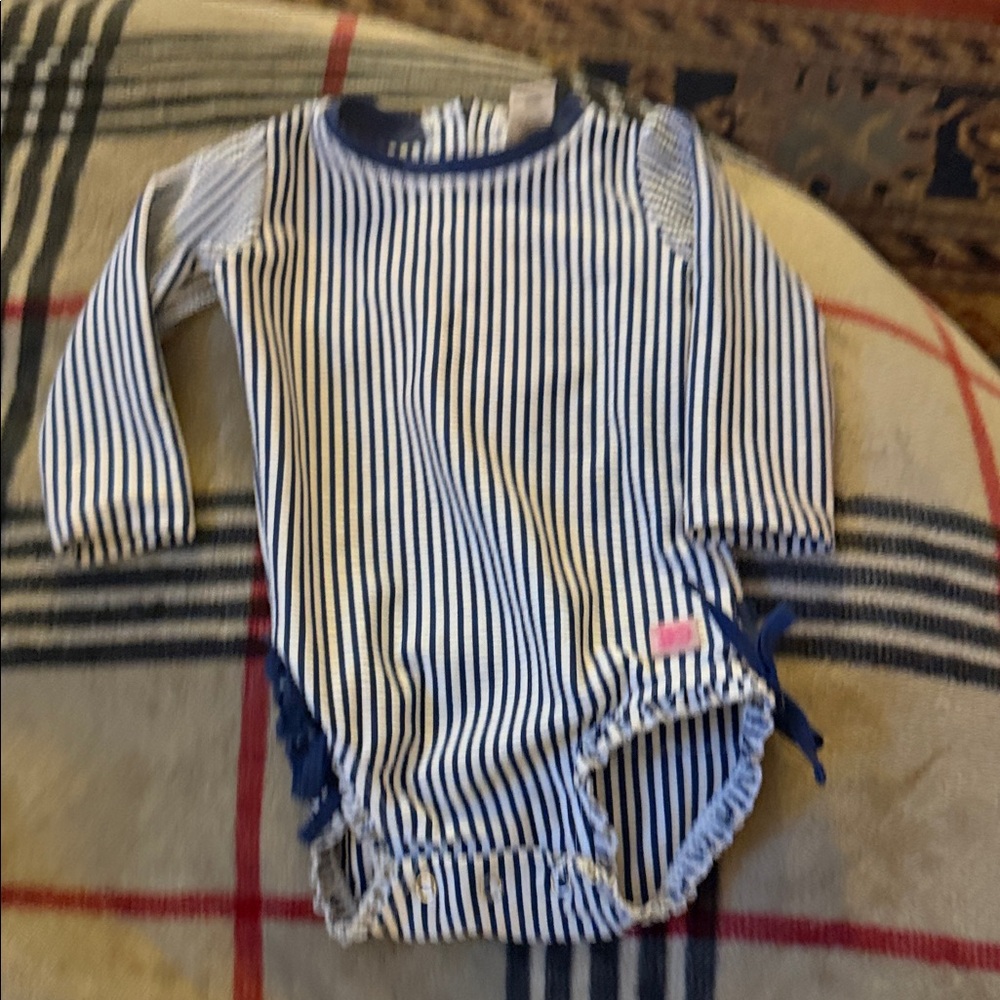 Ruffle Butts Striped Blue and White one Piece